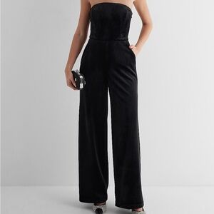 Express Velvet Strapless Wide Leg Jumpsuit